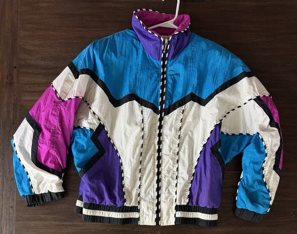 East West Jacket Nylon Track Neon Windbreaker Vintage 80s 90s M